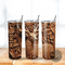 Rustic deer tumbler with tooled leather look. 20 oz insulated stainless steel. Customizable gift for hunters.
